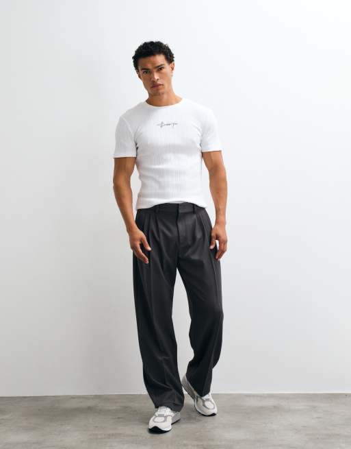 ASOS DESIGN heavyweight muscle t-shirt with front graphic in white ribbed luxe fabric, 2 of 10