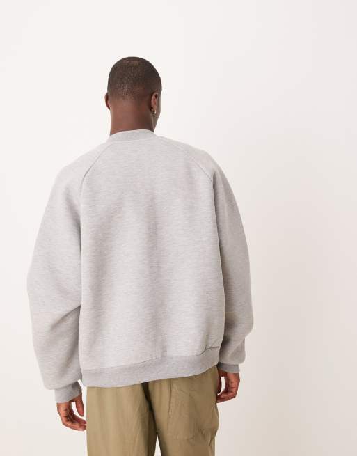 ASOS DESIGN heavyweight oversized bomber jacket in scuba-style fabric in gray heather