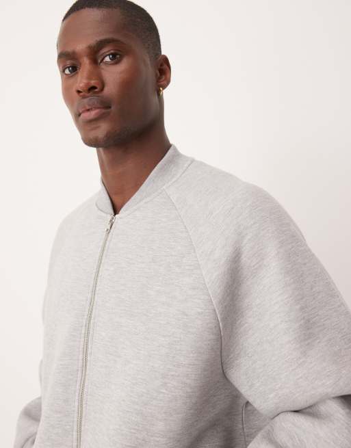 ASOS DESIGN heavyweight oversized bomber jacket in scuba-style fabric in gray heather