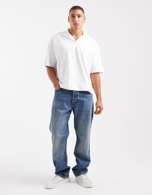 Asos Design Heavyweight Oversized Boxy Camp Collar Polo In White