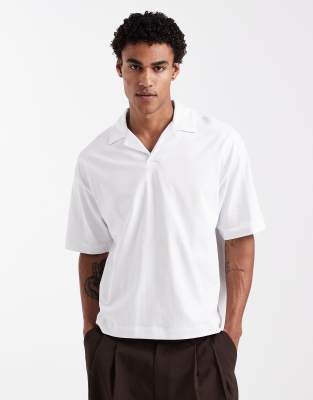 Asos Design Heavyweight Oversized Boxy Camp Collar Polo In White
