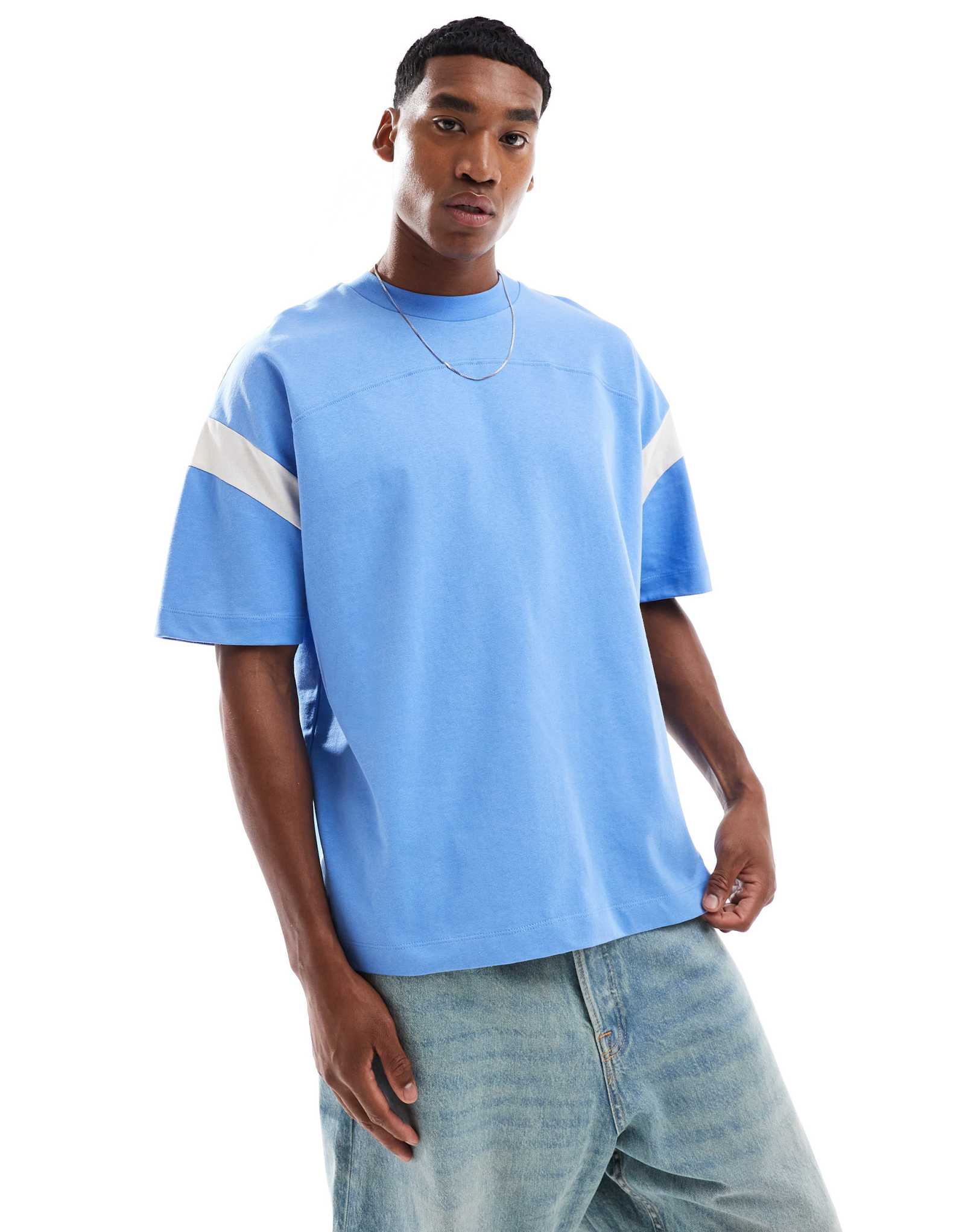 Футболка ASOS DESIGN heavyweight oversize с контрастными вставками синего цвета
