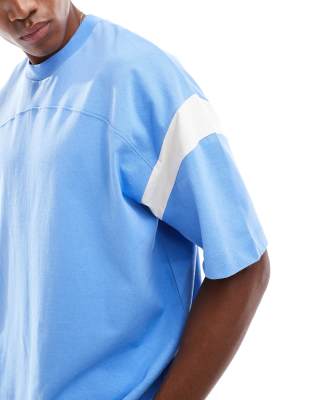 ASOS DESIGN heavyweight oversized boxy contrast panel T-shirt in blue