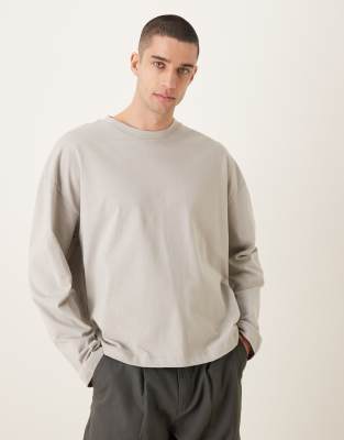 Asos Design Heavyweight Oversized Boxy Drop Shoulder Long Sleeve T-shirt In Burgundy