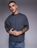 [ASOS DESIGN] ASOS DESIGN heavyweight oversized boxy drop shoulder t-shirt in charcoal-Grey L Asphalt