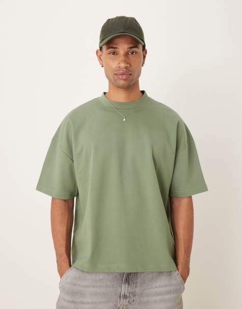ASOS DESIGN heavyweight oversized boxy drop shoulder t-shirt in sage soft touch - LGREEN - view 1