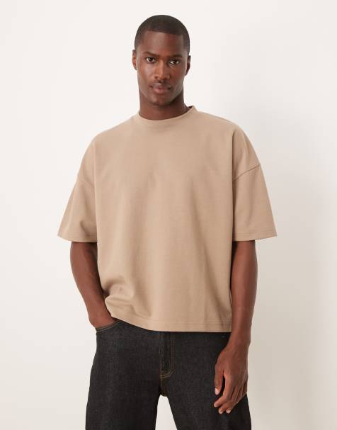 ASOS DESIGN heavyweight oversized boxy drop shoulder t-shirt in stone soft touch - view 1