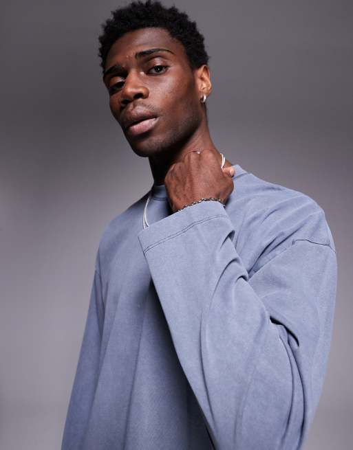 ASOS DESIGN heavyweight oversized boxy drop shoulder wash t-shirt in navy , 2 of 4