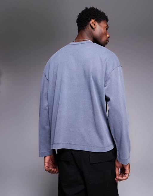 ASOS DESIGN heavyweight oversized boxy drop shoulder wash t-shirt in navy , 3 of 4