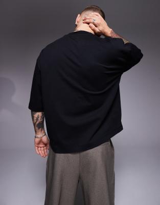 ASOS DESIGN heavyweight oversized boxy half sleeve t-shirt in black