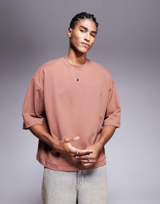 Asos Design Heavyweight Oversized Boxy Half Sleeve T-shirt In Brown