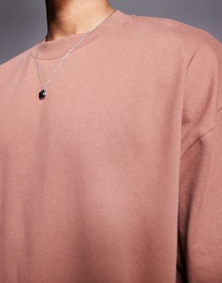 ASOS DESIGN heavyweight oversized boxy half sleeve T-shirt in brown
