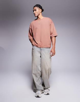 ASOS DESIGN heavyweight oversized boxy half sleeve T-shirt in brown