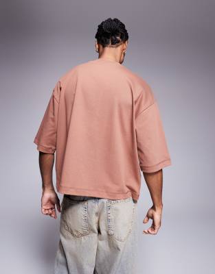 ASOS DESIGN heavyweight oversized boxy half sleeve T-shirt in brown