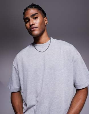 ASOS DESIGN heavyweight oversized boxy half sleeve t-shirt in grey marl - view 1