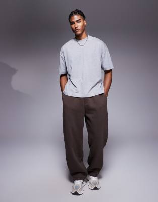 Asos Design Heavyweight Oversized Boxy Half Sleeve T-shirt In Gray