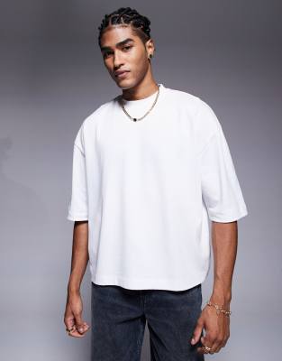 asos ASOS DESIGN heavyweight oversized boxy half sleeve t-shirt in white