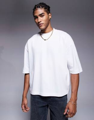 ASOS DESIGN heavyweight oversized boxy half sleeve t-shirt in white - view 1
