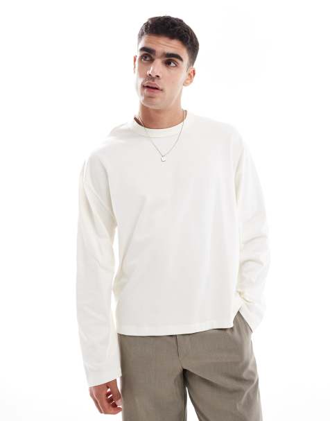 ASOS DESIGN heavyweight oversized boxy long sleeve t-shirt in beige - view 1