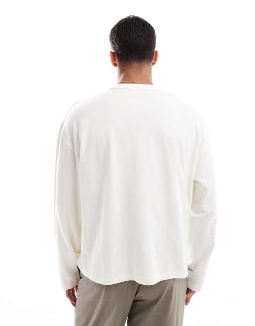 ASOS DESIGN heavyweight oversized boxy long sleeve t-shirt in beige 