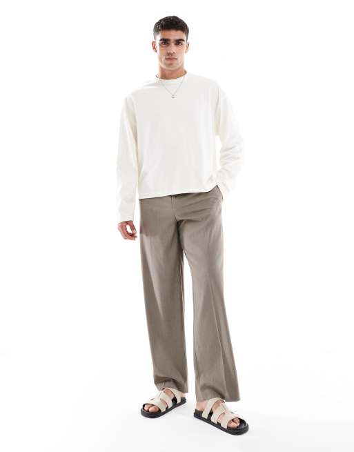 ASOS DESIGN heavyweight oversized boxy long sleeve t-shirt in beige 
