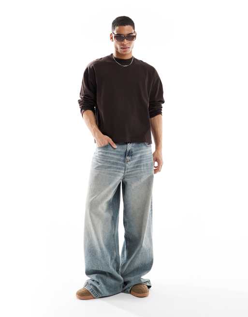 ASOS DESIGN heavyweight oversized boxy t-shirt with long sleeves in brown