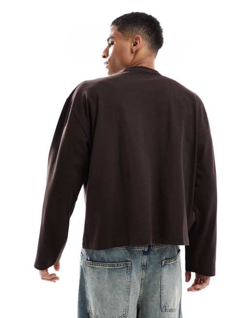 ASOS DESIGN heavyweight oversized boxy t-shirt with long sleeves in brown