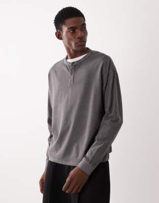 Asos Design Heavyweight Oversized Boxy Long Sleeve T-shirt In Gray