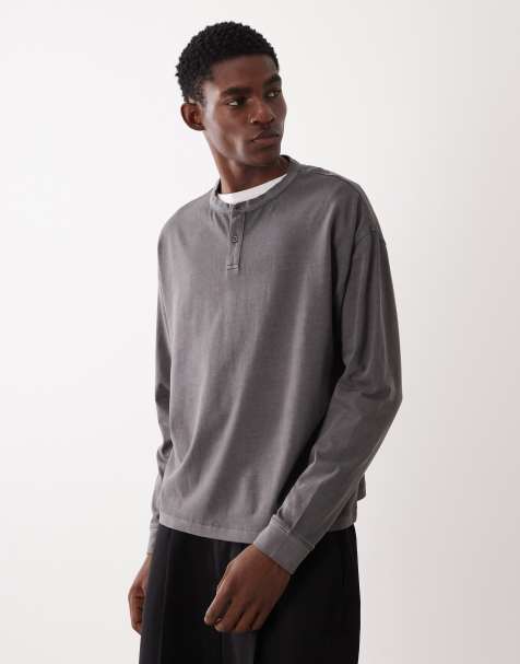 ASOS DESIGN heavyweight oversized boxy long sleeve t-shirt in charcoal garment dye - view 1