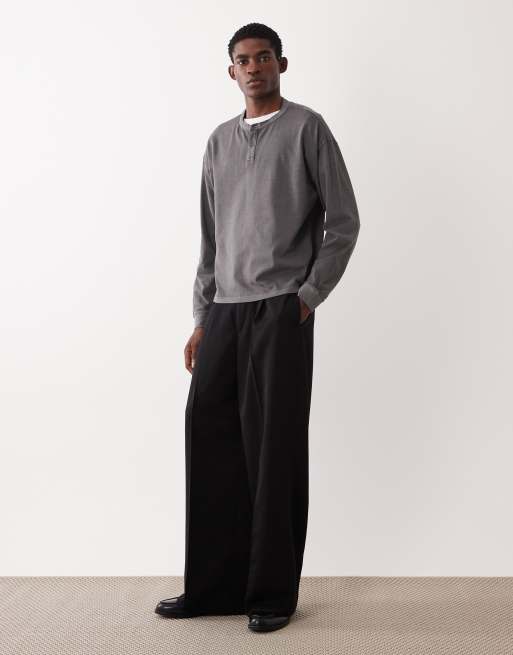 ASOS DESIGN heavyweight oversized boxy long sleeve t-shirt in charcoal garment dye, 2 of 5
