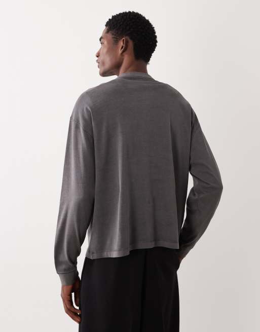 ASOS DESIGN heavyweight oversized boxy long sleeve t-shirt in charcoal garment dye, 3 of 5