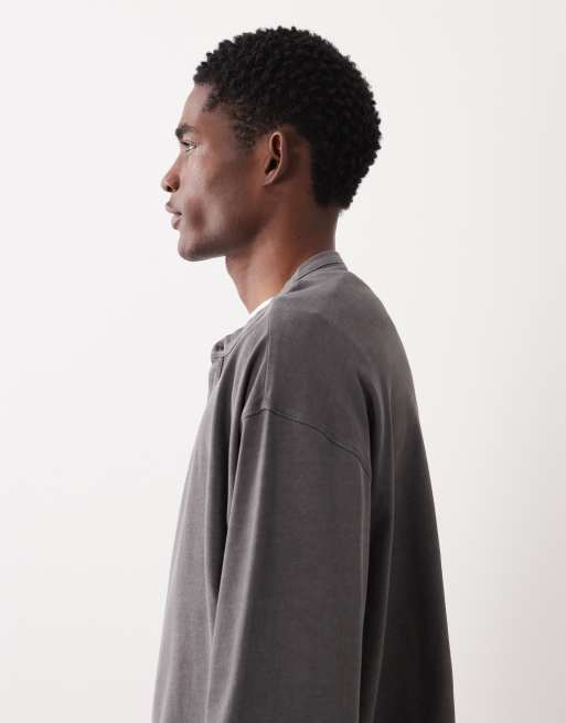 ASOS DESIGN heavyweight oversized boxy long sleeve t-shirt in charcoal garment dye, 4 of 5