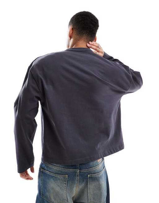 ASOS DESIGN heavyweight oversized boxy long sleeve t-shirt in charcoal 