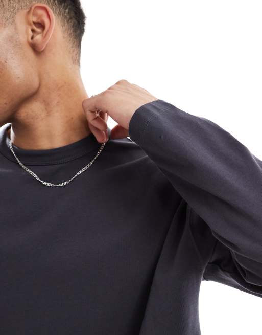 ASOS DESIGN heavyweight oversized boxy long sleeve t-shirt in charcoal 