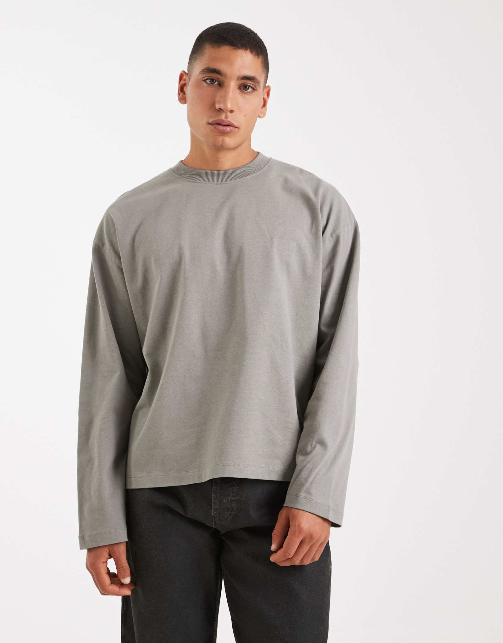 Облегающая футболка с длинным рукавом от ASOS DESIGN heavyweight oversize серого цвета