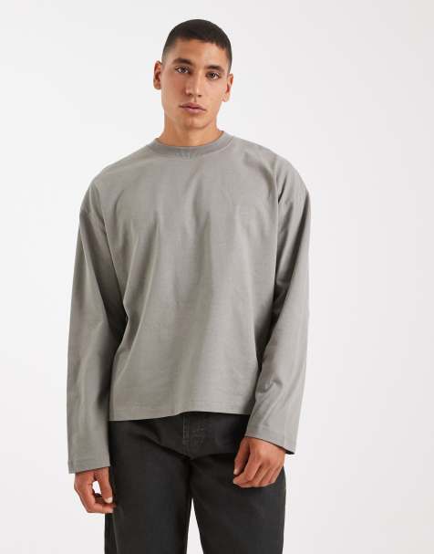 ASOS DESIGN heavyweight oversized boxy long sleeve t-shirt in grey - view 1