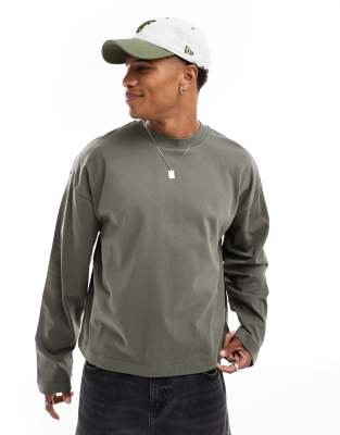ASOS DESIGN heavyweight oversized boxy long sleeve t-shirt in khaki green  