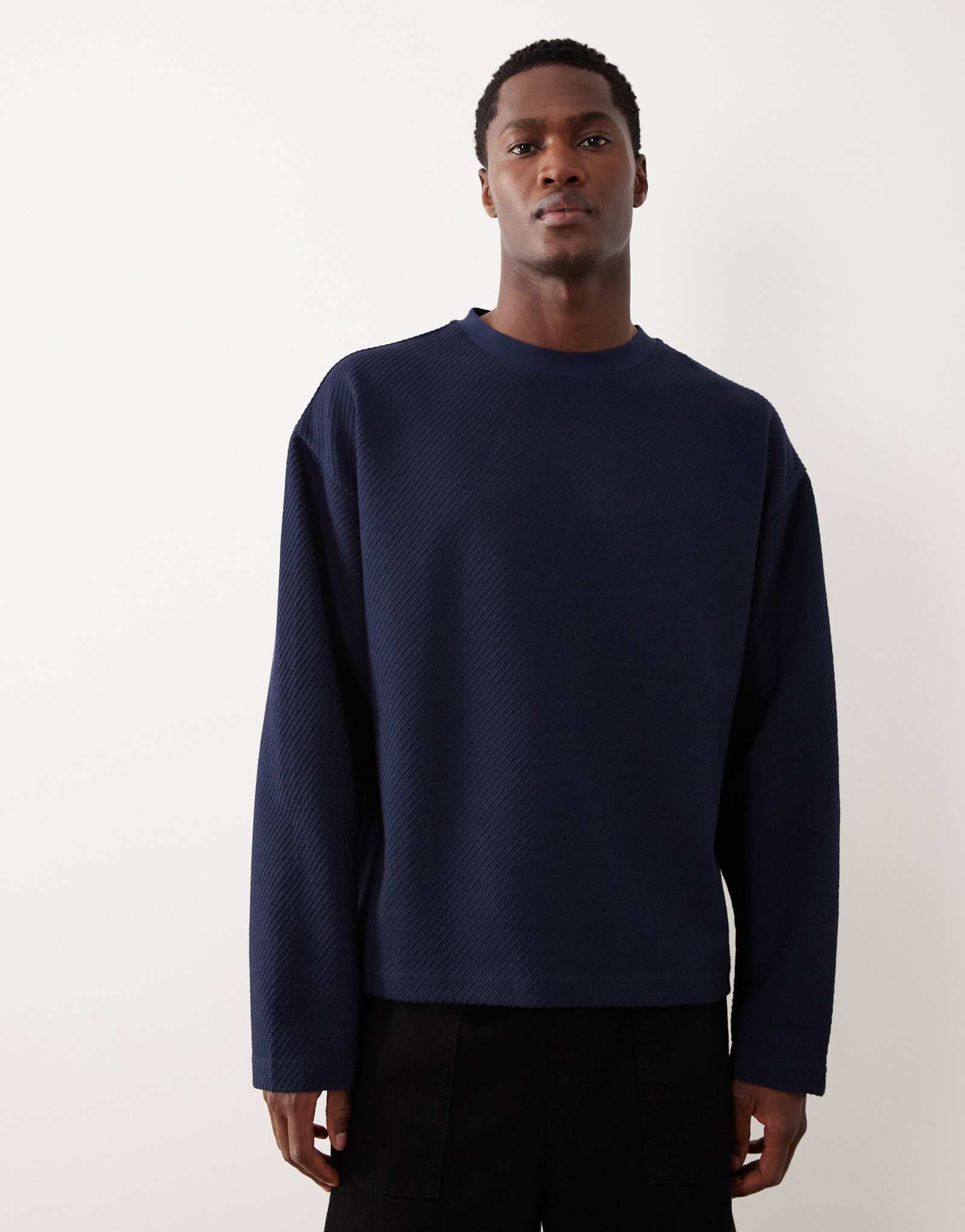 Облегающая футболка с длинным рукавом в стиле супертяжелого веса ASOS DESIGN с темно-синей текстурой