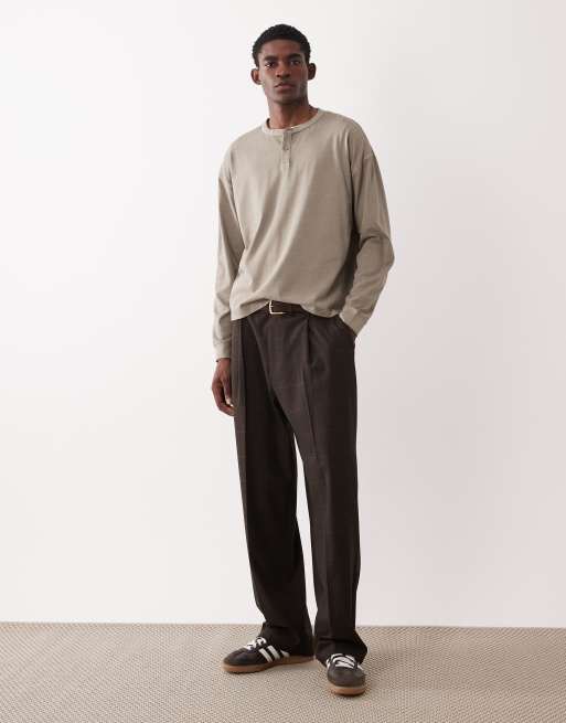 ASOS DESIGN heavyweight oversized boxy long sleeve T-shirt in washed stone, 2 of 5