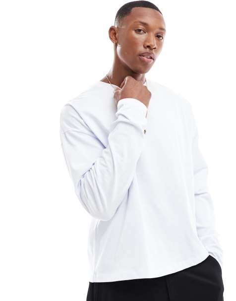 ASOS DESIGN heavyweight oversized boxy long sleeve t-shirt in white - view 1