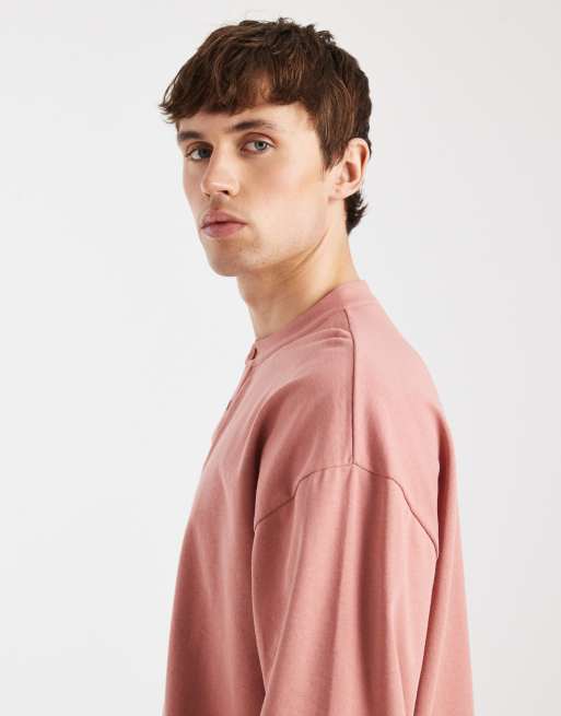 ASOS DESIGN heavyweight oversized boxy long sleeve T-shirt with henley neck in pink  , 4 of 5
