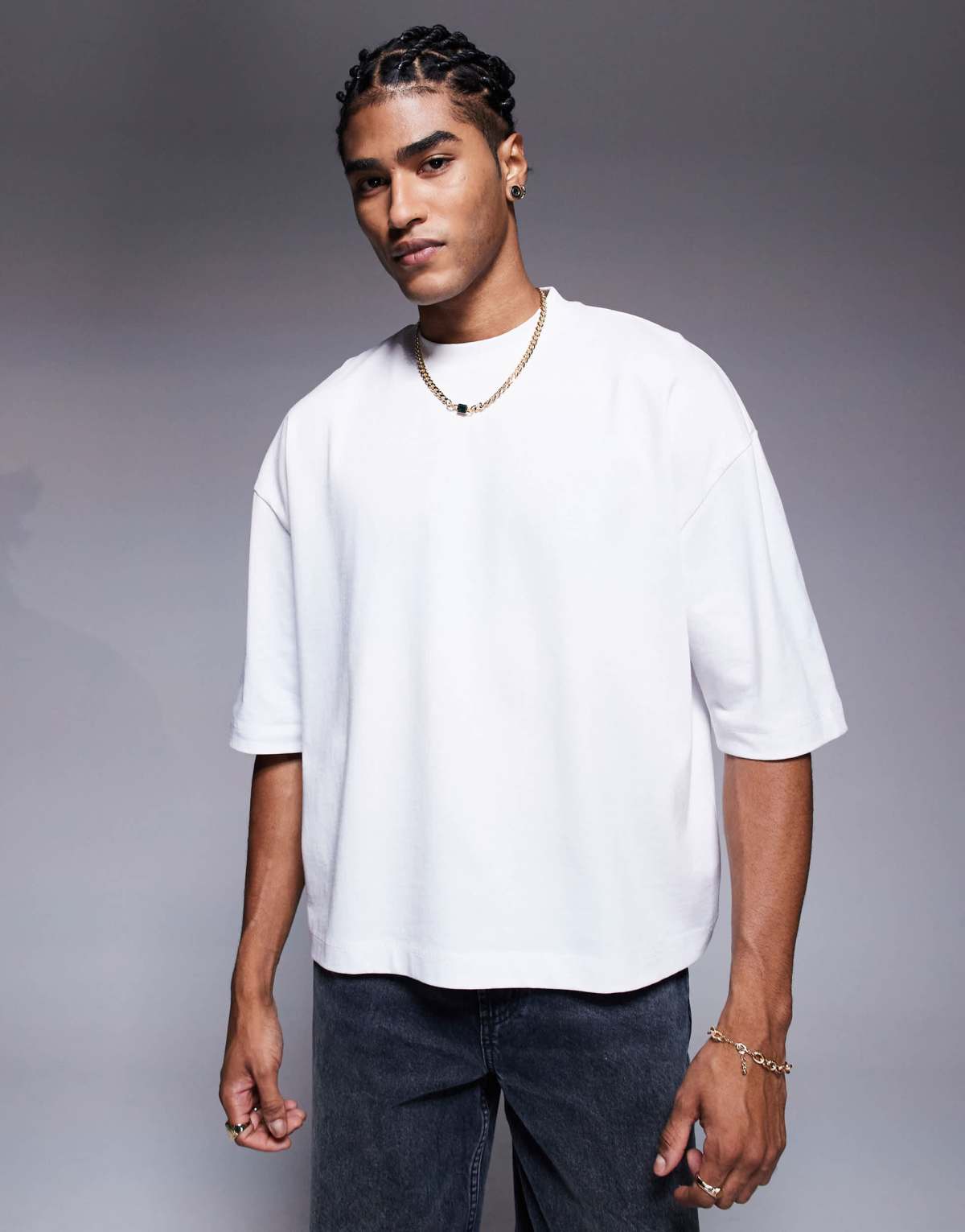 ASOS DESIGN heavyweight oversized boxy mid sleeve t-shirt in white