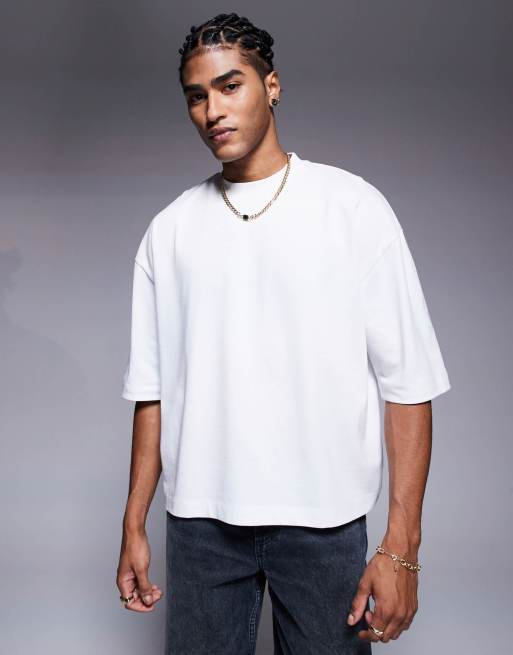 ASOS DESIGN heavyweight oversized boxy mid sleeve t-shirt in white