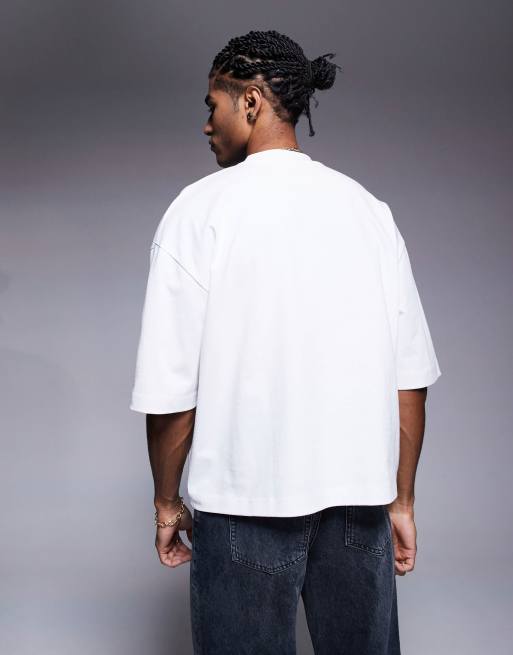 ASOS DESIGN heavyweight oversized boxy mid sleeve T-shirt in white