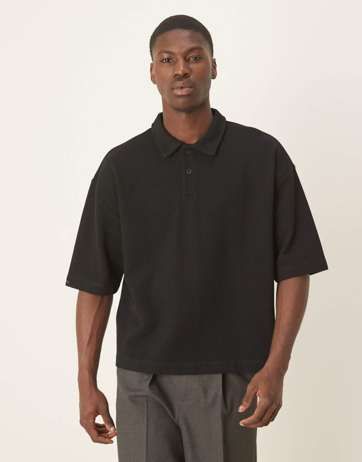 ASOS DESIGN heavyweight oversized boxy pique polo in black