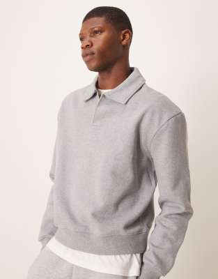 Asos Design Heavyweight Oversized Boxy Polo Sweatshirt In Gray