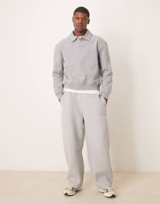 Asos Design Heavyweight Oversized Boxy Polo Sweatshirt In Gray