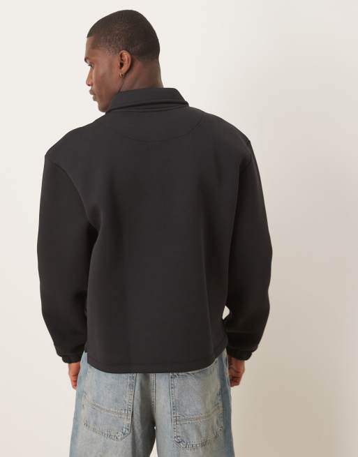 ASOS DESIGN oversized boxy half zip rugby scuba sweatshirt in black