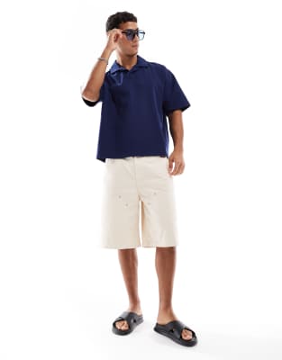ASOS DESIGN heavyweight oversized boxy revere polo in navy