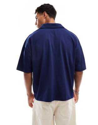 ASOS DESIGN heavyweight oversized boxy revere polo in navy